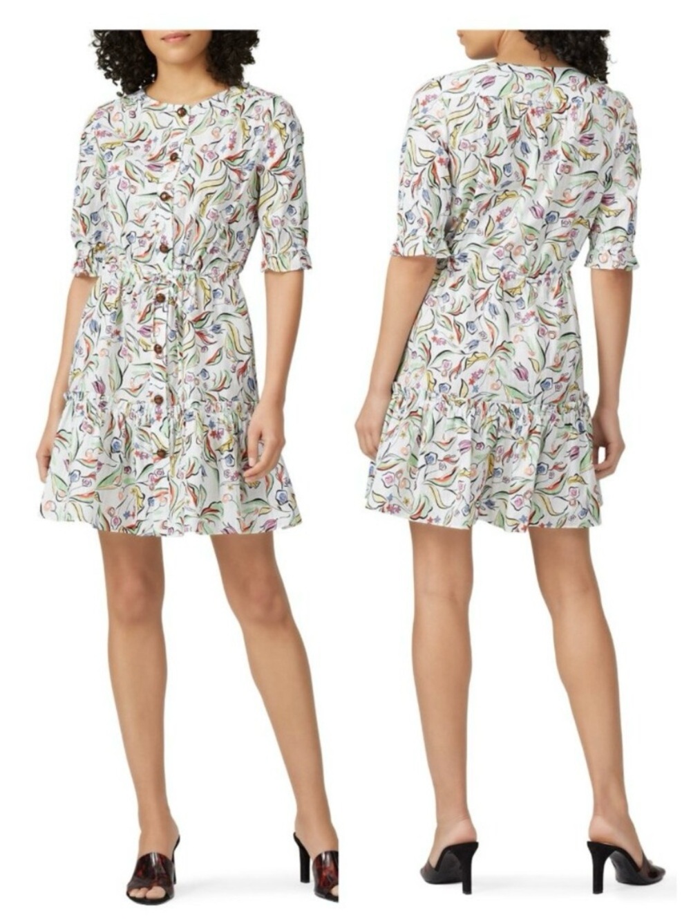 Saloni Billie C Cotton Wildflower Tie Waist Ruffle Dress Size 8